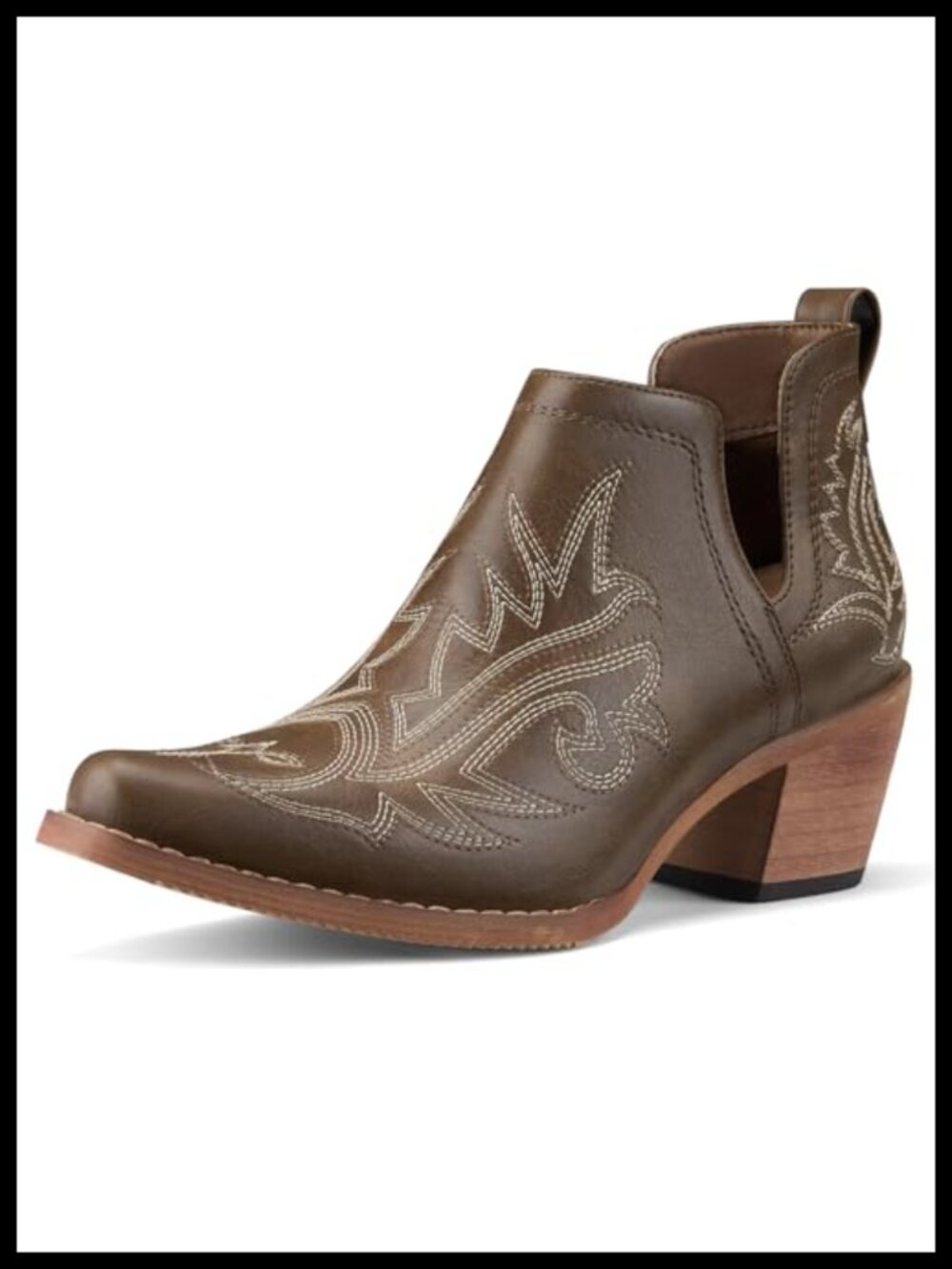 Women's Western Cowboy Ankle Booties Vegan Leather Square Toe Chunky Heel
